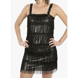 Flapper Fringe Dress Shimmery Black Silver Sequins Sz 8 10 GATSBY FESTIVAL 20s